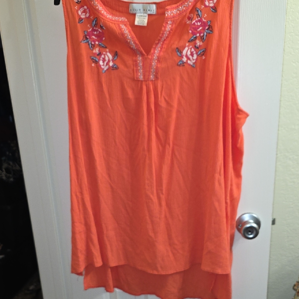 Kelly Renee Orange Embroidered Floral High/Low Tunic Size 2X (20W-22W)